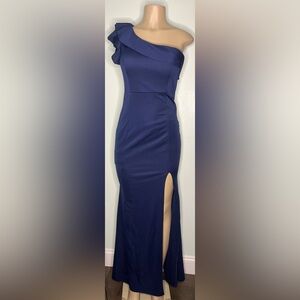 Kalinnu Elegant Navy Blue One-Shoulder Dress size L